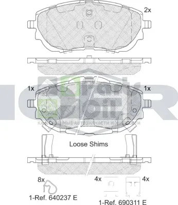 Тормозные колодки Icer передние для Toyota Corolla E140, E150 2010-2014. Артикул 182129