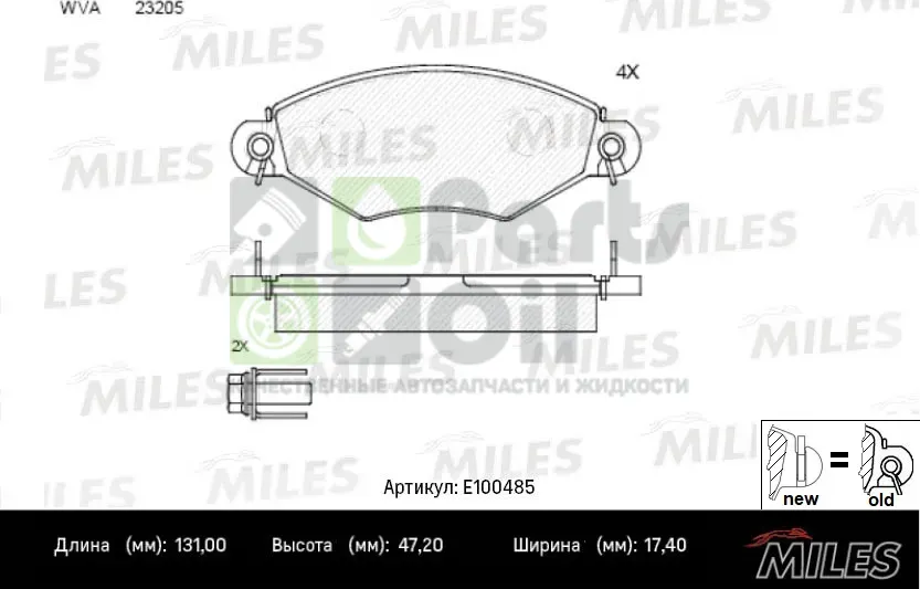 Тормозные колодки Miles Semi-Metallic передние для Peugeot 306 1993-2001. Артикул E100485