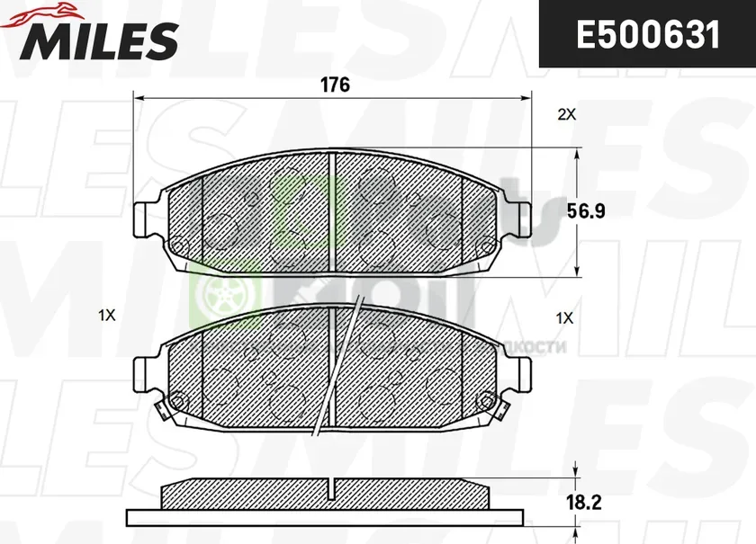 Тормозные колодки Miles Керамика передние для Jeep Grand Cherokee III WK 2004-2010. Артикул E500631