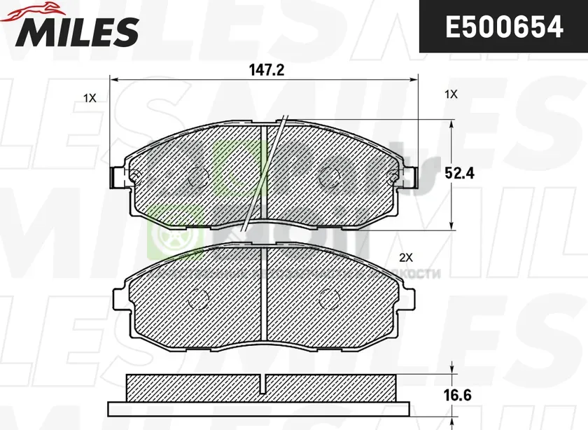 Тормозные колодки Miles Керамика передние для Hyundai Porter IV 2004-2024. Артикул E500654