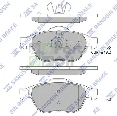 Тормозные колодки Sangsin Hi-Q передние для Renault Grand Scenic II 2004-2009. Артикул SP1802