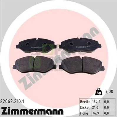 Тормозные колодки Zimmermann передние для Mercedes-Benz V-Класс II 2014-2024. Артикул 22062.210.1