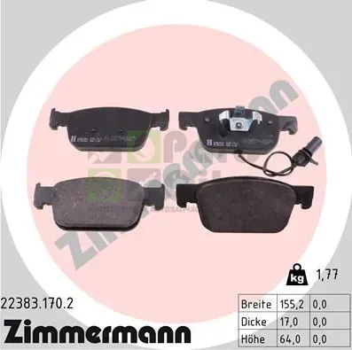 Тормозные колодки Zimmermann передние для Audi A4 allroad V B9 2016-2024. Артикул 22383.170.2