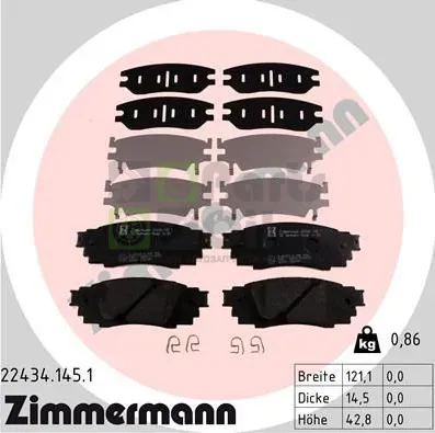 Тормозные колодки Zimmermann задние для Lexus RX IV 2015-2024. Артикул 22434.145.1