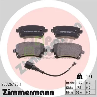 Тормозные колодки Zimmermann задние для Volkswagen Multivan T5 2003-2015. Артикул 23326.175.1