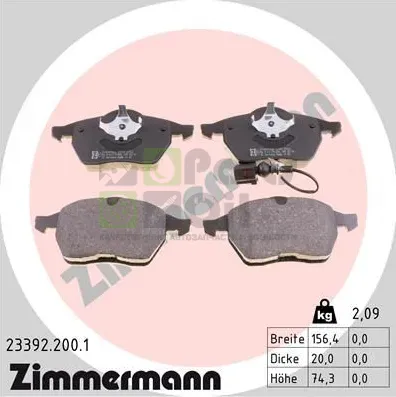 Тормозные колодки Zimmermann передние для Audi A3 I 8L 1996-2003. Артикул 23392.200.1
