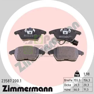 Тормозные колодки Zimmermann передние для Volkswagen Polo VI 2017-2024. Артикул 23587.200.1