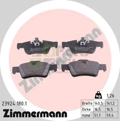 Тормозные колодки Zimmermann задние для Mercedes-Benz GL-Класс I X164 2006-2012. Артикул 23924.180.1