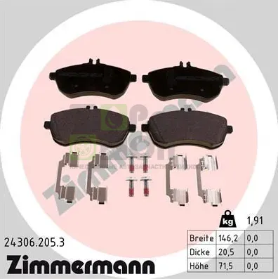 Тормозные колодки Zimmermann передние для Mercedes-Benz C-Класс III W204, C204 2007-2015. Артикул 24306.205.3