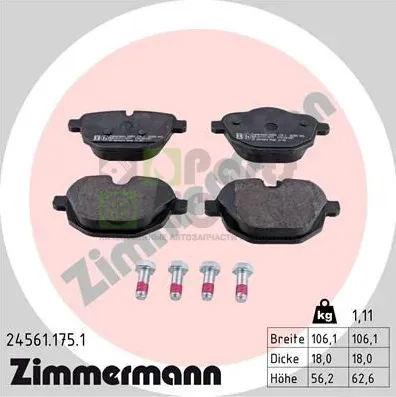 Тормозные колодки Zimmermann задние для BMW X4 I F26 2014-2018. Артикул 24561.175.1