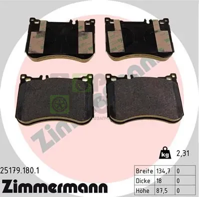Тормозные колодки Zimmermann передние для Mercedes-Benz S-Класс VI W222, C217 2013-2024. Артикул 25179.180.1