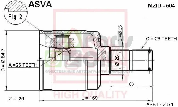 ШРУС внутренний Asva MZID-504