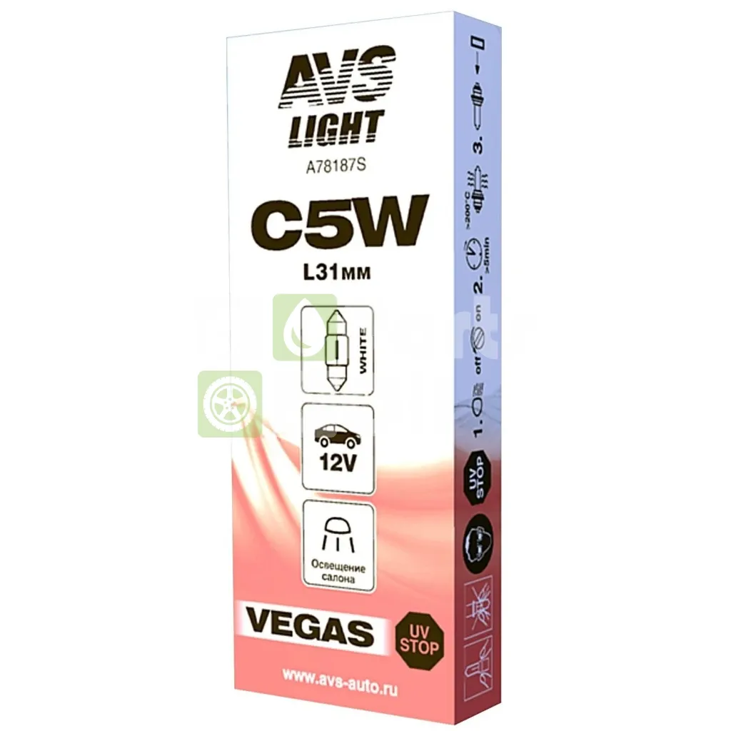 Лампа подсветки AVS Vegas A78187S C5W 12V 5W пальчиковая, 31 мм, BOX, 10