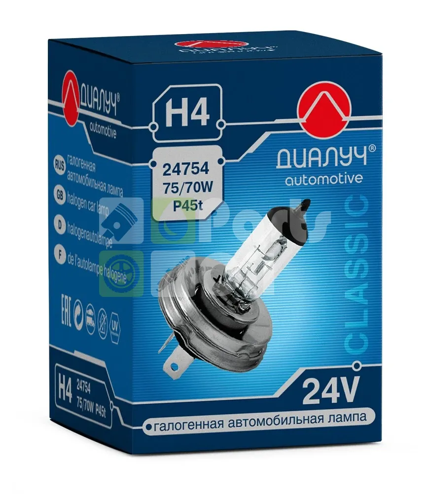 Лампа галогенная Диалуч Classic H4 24V 7570W, 1 арт. 24754