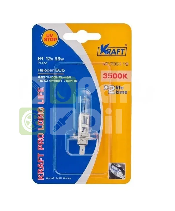 Лампа галогенная Kraft Pro Long Life H1 12V 55W, 1
