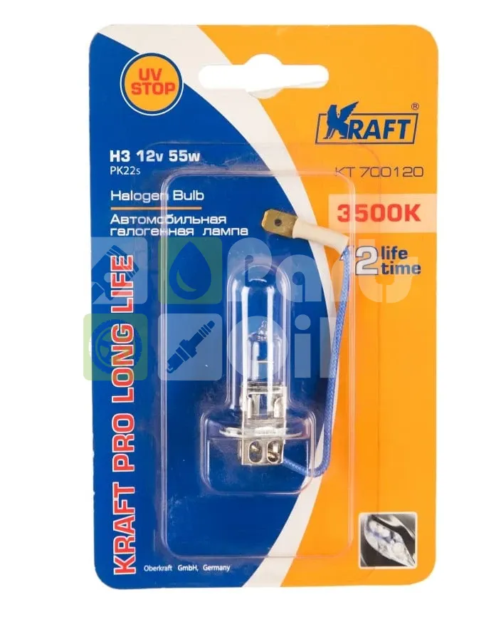 Лампа галогенная Kraft Pro Long Life H3 12V 55W, 1
