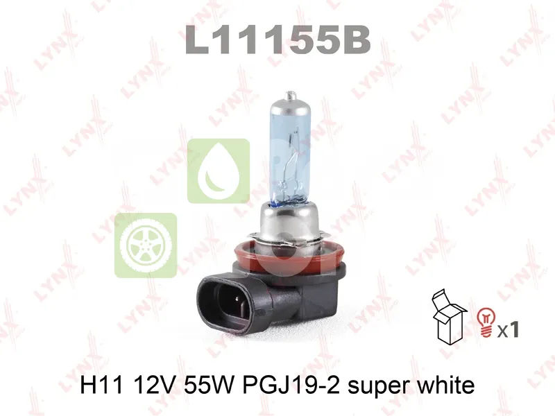 Лампа галогенная LYNXauto Super White H11 PGJ19-2 12В 55Вт 1 шт