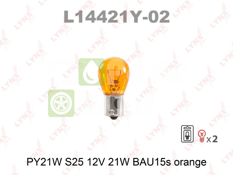 Лампа подсветки LYNXauto L14421Y orange PY21W BAU15s 12В 21Вт 1 шт