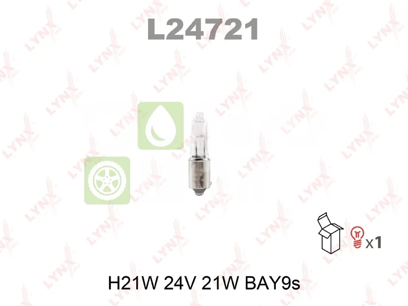 Лампа подсветки LYNXauto L24721 H21W BAY9s 24В 21Вт 1 шт