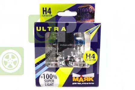 Лампа галогенная Маяк Super Light Ultra New H4 12V 6055W, 2 шт.