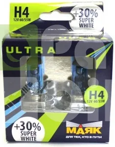 Лампа галогенная Маяк Ultra Super White H4 12V 6055W, 2 шт.