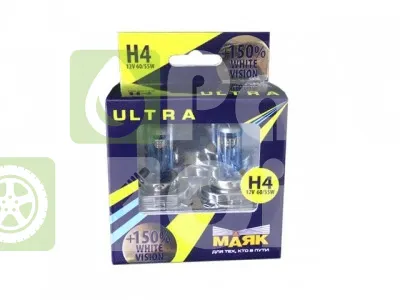 Лампа галогенная Маяк Ultra White Vision H4 12V 6055W, 2 шт.