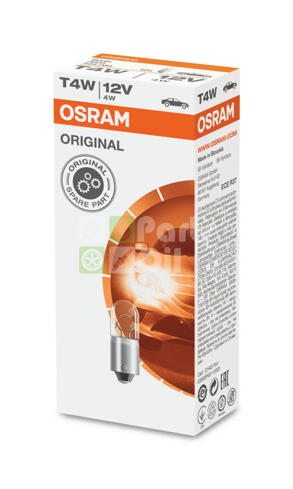 Лампа подсветки Osram Original T4W BA9s 12В 4Вт 1 шт