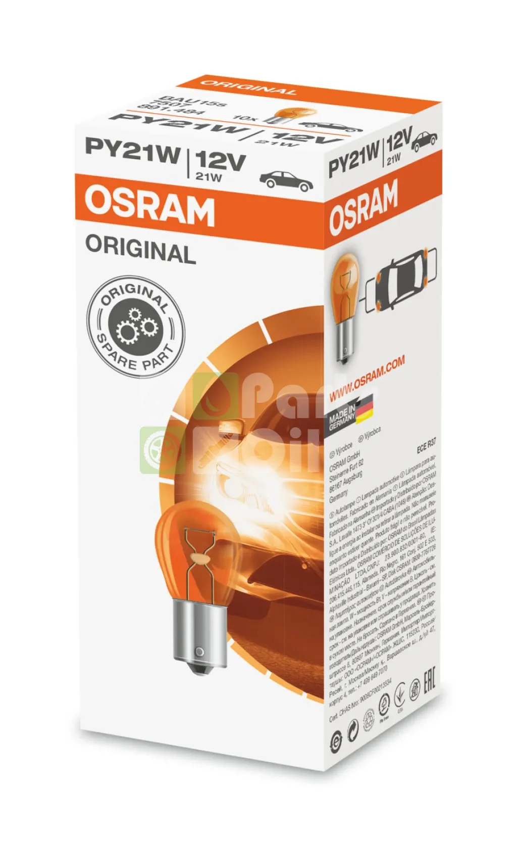 Лампа подсветки Osram Original 7507 PY21W 12V 21W желтая, 1