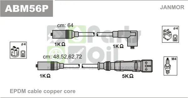 Высоковольтные провода провода зажигания комплект Janmor для SEAT Ibiza II 1993-2002. Артикул ABM56P
