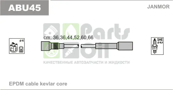 Высоковольтные провода провода зажигания комплект Janmor для Audi Coupe II B3 1991-1996. Артикул ABU45