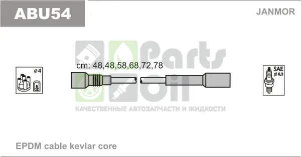 Высоковольтные провода провода зажигания комплект Janmor для Audi Cabriolet 1992-2000. Артикул ABU54
