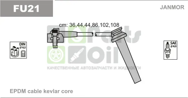 Высоковольтные провода провода зажигания комплект Janmor для Ford Cougar 1998-2001. Артикул FU21