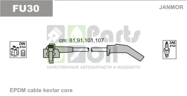 Высоковольтные провода провода зажигания комплект Janmor для Ford KA I 1996-2008. Артикул FU30