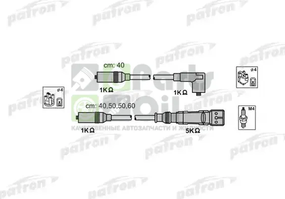 Высоковольтные провода провода зажигания комплект Patron для Audi 80 III B2 1978-1987. Артикул PSCI1002