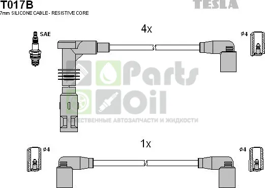 Высоковольтные провода провода зажигания комплект Tesla для SEAT Toledo I 1991-1999. Артикул T017B
