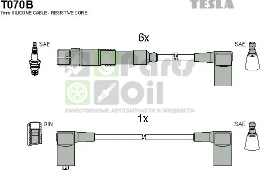 Высоковольтные провода провода зажигания комплект Tesla для Mercedes-Benz 190 W201 1986-1993. Артикул T070B