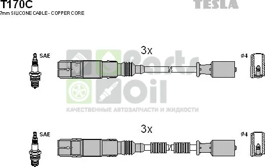Высоковольтные провода провода зажигания комплект Tesla для Smart Fortwo I W450 1998-2007. Артикул T170C