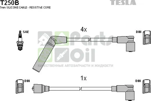 Высоковольтные провода провода зажигания комплект Tesla для Mitsubishi Colt II C10 1984-1988. Артикул T250B