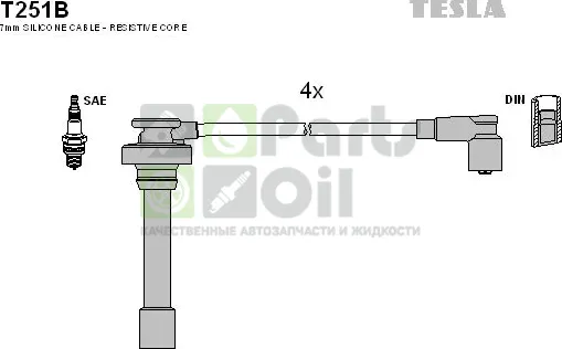 Высоковольтные провода провода зажигания комплект Tesla для Mitsubishi Space Star I 1998-2004. Артикул T251B