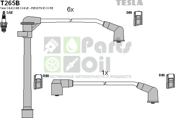 Высоковольтные провода провода зажигания комплект Tesla для Nissan Maxima J30 1988-1994. Артикул T265B
