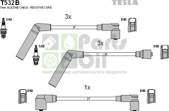 Высоковольтные провода провода зажигания комплект Tesla для Mitsubishi Sigma 1990-1996. Артикул T532B