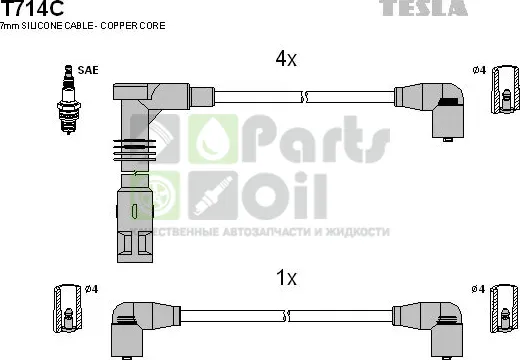 Высоковольтные провода провода зажигания комплект Tesla для Volkswagen Passat B3 1988-1993. Артикул T714C
