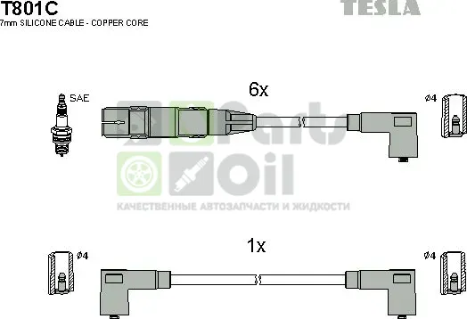 Высоковольтные провода провода зажигания комплект Tesla для Volkswagen Passat B3 1991-1997. Артикул T801C