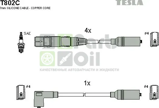 Высоковольтные провода провода зажигания комплект Tesla для Volkswagen Passat B3 1994-1996. Артикул T802C