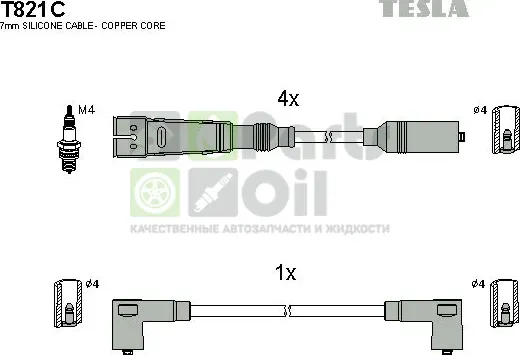 Высоковольтные провода провода зажигания комплект Tesla для SEAT Toledo I 1991-1999. Артикул T821C