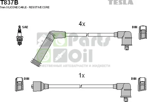 Высоковольтные провода провода зажигания комплект Tesla для Hyundai Pony X2 1989-1995. Артикул T837B