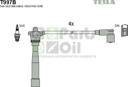Высоковольтные провода провода зажигания комплект Tesla для Fiat Punto I 1997-2000. Артикул T997B