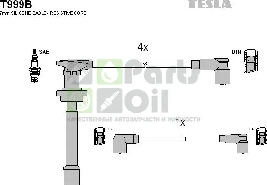 Высоковольтные провода провода зажигания комплект Tesla для Nissan Sunny N14 1990-1995. Артикул T999B