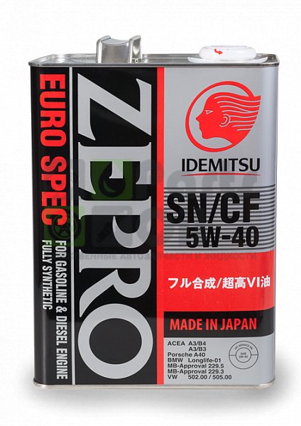 Масло моторное IDEMITSU ZEPRO EURO SPEC 5W40 SNCF, ACEA A3B4, MB 229.5, VW 502.00505.00, BMW LL-01, PORSCHE A40  4L. 1849-004